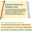 „Schritt für Schritt zum flüssigen Lesen. Europäische Länder, Tiere, Adjektive. Illustration eines geöffneten Buches.“