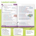 „Leselust wecken“ steht oben. Zwei Seiten eines aufgeschlagenen Buchs. Text über Lesetraining und Mediennutzung.