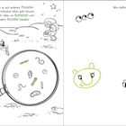 Links: "Wenn es auf anderen Planeten...". Rechts: "Wie stellst du dir Aliens vor?" Zeichnungen von Mikroben und Augen.