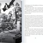 Auf der rechten Seite Text über "Ben" und ein "Labor zur Erforschung von Wurmlöchern". Links Illustration eines vollen Labors mit Geräten.