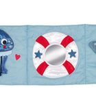 Kinderwagenanhänger: Blauer Wal, rotes und rosa Korallenriff, lachende Qualle, Rettungsring mit Spiegel, lächelnder Seestern.