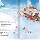 Text: „Klingelingeling! Der Fuchs schnürt durch den Schnee...“

Illustration: Weihnachtsmann im Schlitten, von einem Rentier gezogen, mit Tieren im Schnee.
