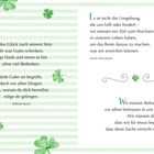 Texte von Wilhelm Busch, Sarah Orne Jewett und Marie Curie, umrahmt von grünen Kleeblättern und Streifen.