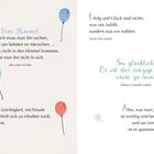 Links: Zitate von Else Lasker-Schüler und Bettina von Arnim mit Luftballons. Rechts: Zitate von Sarah Orne Jewett, Sidonie Colette und Gertrude Stein mit Kleeblättern.