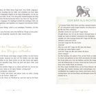 Text links: "Wie die Paviane die Löwen aus den Bergen vertrieben". Rechts: "DER BÄR ALS RICHTER". Darunter eine Illustration eines Löwen.