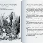 Seite 46: Textpassage beschreibt eine bedrohliche Situation mit einer Illustration von zwei Menschen in einem Wald.