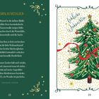 Links ein Gedicht von Theodor Storm, Titel "WEIHNACHTSLIED". Rechts ein geschmückter Weihnachtsbaum, daneben "fröhliche Weihnachten".
