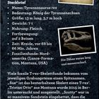 „Spezialwissen: Steckbrief“, Fakten zum Tyrannosaurus rex, inklusive Größe, Gewicht, Nahrung und Fossilienfundorte. Zwei Bilder.