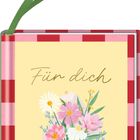 "Für dich", "Coppenrath"; Illustration eines Blumenstraußes auf gelbem Hintergrund mit rot-kariertem Rand.