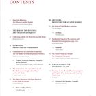 "CONTENTS" oben in Rot. Kapitelüberschriften und Autoren in Schwarz. Römische Ziffern trennen die Abschnitte.