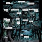 Comic-Illustration: Zwei grüne Kreaturen folgen einer Spur im Wald. Dialog über Schutz und Familie; Spannung steigt.