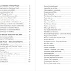 Zwei Textspalten. Links: Kapitel 4 bis 6, Themen: Empfindungen, Aura, Praxis. Rechts: Fortlaufende Aufzählung, teils persönliche Themen.