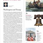 Titel: "Washington und Trump." Editorial von Frank Werner über George Washington und Donald Trump. Oberes Bild zeigt Überquerung des Delaware.