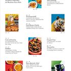 Inhaltselemente mit abgebildeten Gerichten, Farben und Objekten, ergänzt durch kulinarische Themen wie "Fünf-Minuten-Nudeln".