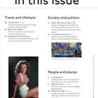 "In this issue" mit Kategorien: Travel and Lifestyle, Society and Politics, People and Places. Bild: Junge Marilyn Monroe.