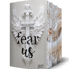 "Emily West. fear us. Black Edition." Ein weißes, kunstvolles Kreuz mit Flügeln, daneben eine weiße Schlange.