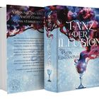 "Tanz der Illusion: Der Preis der Erkenntnis." Fantasievolle Buchgestaltung, blau-violett, mit einem Kelch und mystischen Elementen.