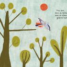 Text: "Freu dich, wenn du merkst, dass du etwas gelernt hast." Illustration: Bäume mit runden Blättern, Vogel, rote Sonne.