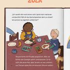 „Ich versteh dich noch immer nicht... Wo kommst du eigentlich wirklich her?“ Unten: „Teryam hatte mit Freude gesprochen...“ Illustration von Kindern am Tisch.