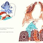 Text: "Den ganzen Weg über schwieg ich. Mama schlug vor, dass sie mir ja ein Eis kaufen könnte. Ich hatte keine Lust. 'Nichts kann ich dir recht machen', sagte Mama leise. Du nicht, dachte ich."

Illustration von Personen in bunten Kleidern, mit Schirm und dekorativen Elementen.