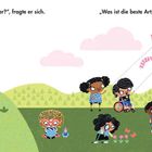 „Warum bin ich hier?“, fragte er sich. „Was ist die beste Art, ein Leben zu leben?“ Illustration: Kinder spielen draußen.