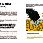 **Würdest du gehen oder bleiben?**

Ein Text über die Kindheit in Syrien und die Veränderung durch Krieg. Daneben eine Illustration mit Faust, Blumen und Person.