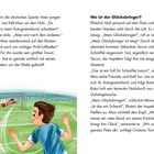 Texte links und rechts beschreiben einen Fußballmoment und einen vermissten Glücksbringer. Unten eine Illustration mit Fußballspiel.