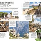 Liebenswertes Korsika. Texte beschreiben Sehenswürdigkeiten, wie Napoleons Erbe, Zugfahrten und Megalithstätten, mit Bildern.