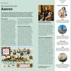 "Die Geschichte der Azoren. Porträt von Filipe II. König von Spanien und später von Portugal. Eine Bildkarte der Azoren aus dem 16. Jahrhundert."