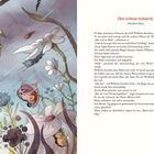 "Der scheue Schneck" von Elizabeth Shaw. Links eine bunte Illustration von Pflanzen, Blumen, Insekten und einer Schnecke im Regen.