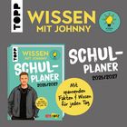 "WISSEN MIT JOHNNY", "SCHULPLANER 2026/2027", "Mit spannenden Fakten & Wissen für jeden Tag." Illustration mit Buchcover.
