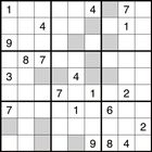 1, 4, 9, 7, 1, 8, 3, 7, 2, 6, 9, 8, 4. Ein unvollständiges Sudoku mit einigen ausgefüllten Zahlen.