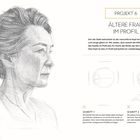 "Projekt 6: Ältere Frau im Profil" Der Text beschreibt, wie man Profilzeichnungen erstellt. Links sind Zeichnungen einer Frau.