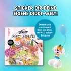 Text: "STICKER DIR DEINE EIGENE DIDDL-WELT!", "Entdecke die kunterbunte Welt von Diddl mit 500 süßen Stickern". Illustration mit Diddl-Charakter, luftiger Ballon.