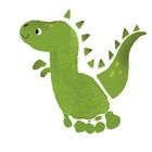 Illustration eines lächelnden grünen Dinosauriers mit Stacheln auf Rücken und Schwanz.