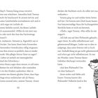 Seiten 12 und 13 aus einem Buch. Illustration eines Jungen mit lockigem Haar, der eine Tasche trägt. Illustration rechts unten.