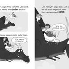 Ein Drache fliegt mit Henry und Freunden auf seinem Rücken durch die Luft. Henry erkennt, dass er fliegt.