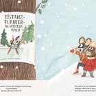 Plakat: "Eistanz-Turnier im Winterwald". Zwei Tiere schauen es im Schnee an, eines hält ein rotes Herz.