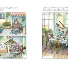 Links: „Einige Einladungen zum Essen galten nur dem allerengsten Kreis.“ Vier Wölfe essen, eine Kröte nähert sich.

Rechts: „Und in manchen Familien wurden sogar Kröten verspeist. Das aber fand von Keks außerordentlich unangebracht.“ Störche am Tisch.