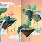 5 Fliegende Hängegärten. Die Einhörner und Feen erkunden die fliegenden Gärten. Illustration mit schwebenden Inseln.