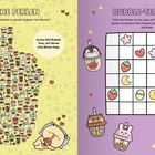 "Hübsche Perlen. Finde vier Bubble Teas mit gestreiften Strohhalmen. Bubble-Tea-Doku. Suche fünf mit grünem Deckel." Bunte Illustrationen.