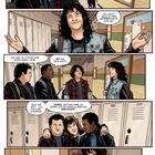 Comic mit Jugendlichen im Flur, Schließfächer und Pinnwand; Gespräche über Schule und Abschluss.