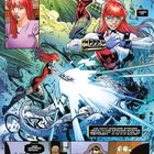 Texte: "Das ist unfair." "Ach ja? Wer hat...", "Du wolltest nicht mehr...", "Du hast Spider-Man...", "Haben wir.", "...plötzlich etwas...", "Gern geschehen...", "Sorry, Verzeihung...", "ich habe Fragen."

Comic-Illustration: Eine Frau mit roten Haaren in einem futuristischen Kampfanzug. Sie kämpft gegen Kreaturen und sitzt dann in einem Büro.