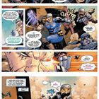 Comic-Stil. Charaktere kämpfen, einer nutzt Telekinese. Explosionen und Bewegungsgeräusche wie "PNK". Treue, Strategie-Thema.
