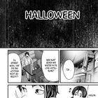 Der Text enthält "HALLOWEEN". Personen in einem Café sprechen, einer zeigt auf etwas. Ein Gebäude ist im Hintergrund.