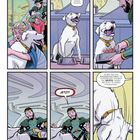 Ein Comic mit sechs Panels zeigt einen Mann, eine Frau, einen Hund namens Krypto und einen kleinen Jungen. Gespräch über Krypto.