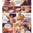 Ein Comic mit Dialogen. Personen diskutieren aufgeregt über Hitze, Waffenhandel und Gewehrschüsse. Emotionale Reaktionen.