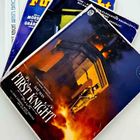Comics mit Titeln "First Knight", "Bruce Wayne", eindrucksvolle Illustrationen, viel Feuer und Batman-inspirierte Szenen.