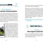 Seite mit Texten über die "Deutsche Gletscherbahn" und norwegische "Gold-Strecke". Enthält Illustrationen von Zügen.