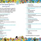 Ein bunter, cartoonhafter Rahmen umgibt Fragen zu sozialen Medienpräferenzen. Oben steht: "Welche Social-Media-Plattform passt zu dir?"